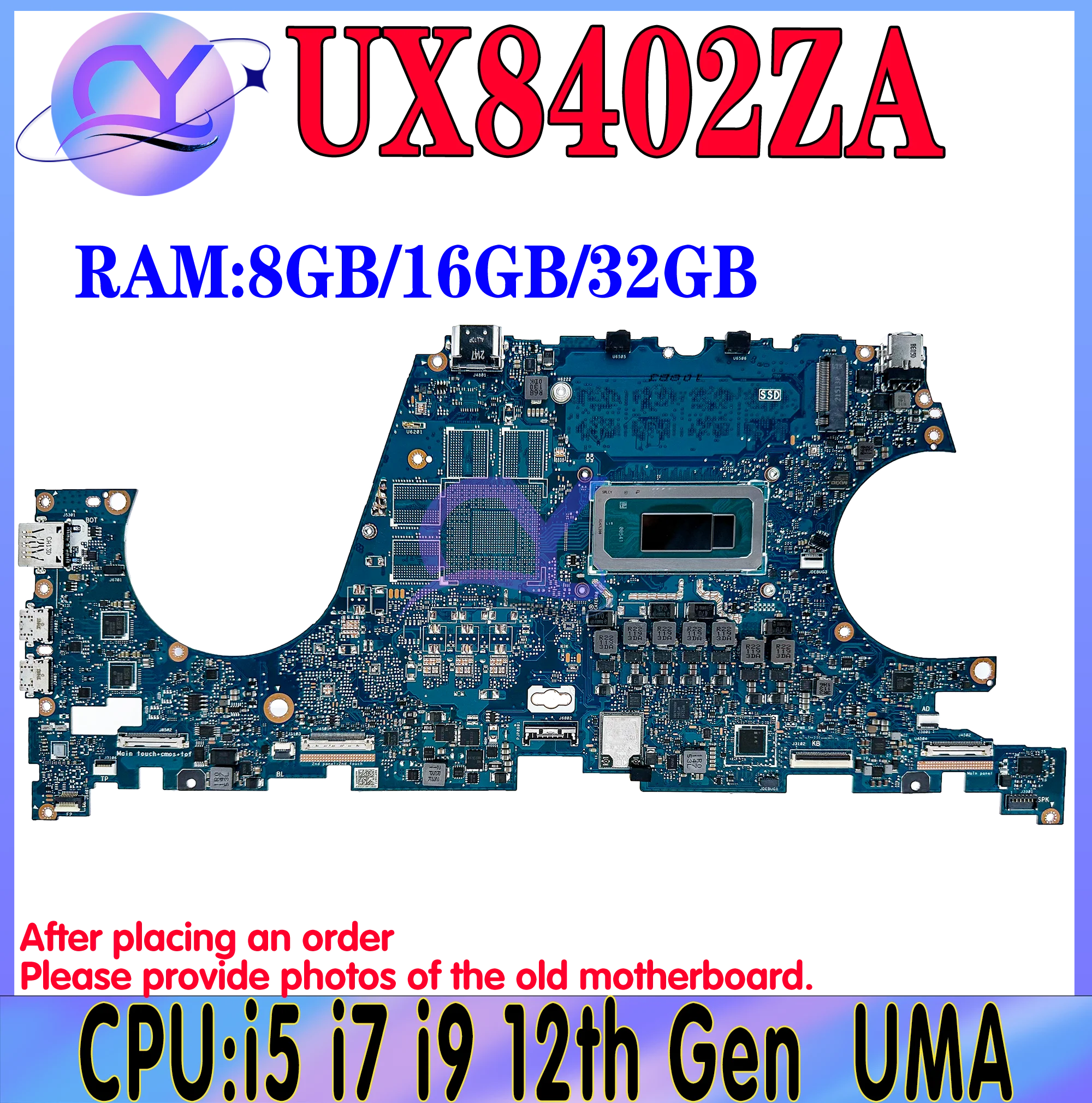 

KEFU UX8402Z Mainboard For ASUS UX8402ZA BX8402ZA BX8402ZE RX8402ZE RX8402ZA UX8402ZE Laptop Motherboard i5 i7 i9 12th Gen