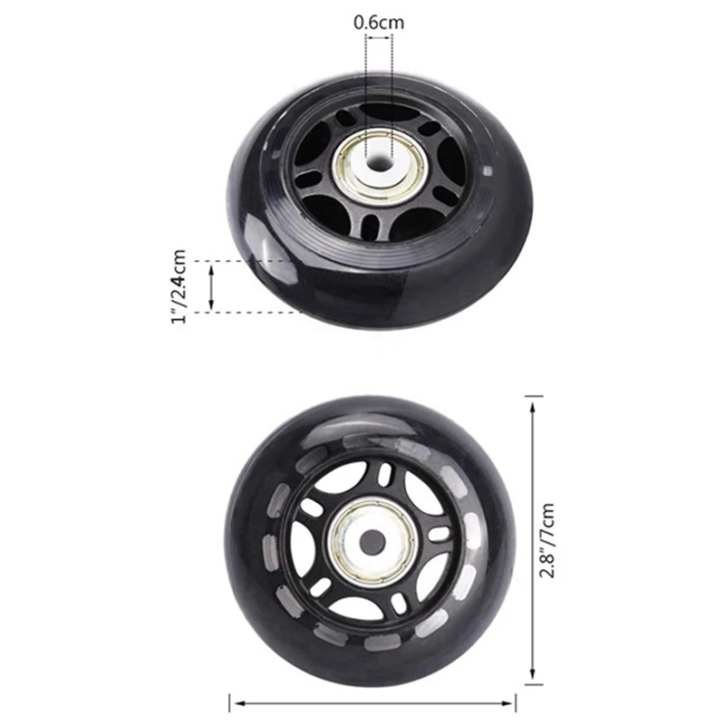 Roda de skate com rolamento antiderrapante, acessórios de skate antiderrapante, 70x24mm, 8 peças