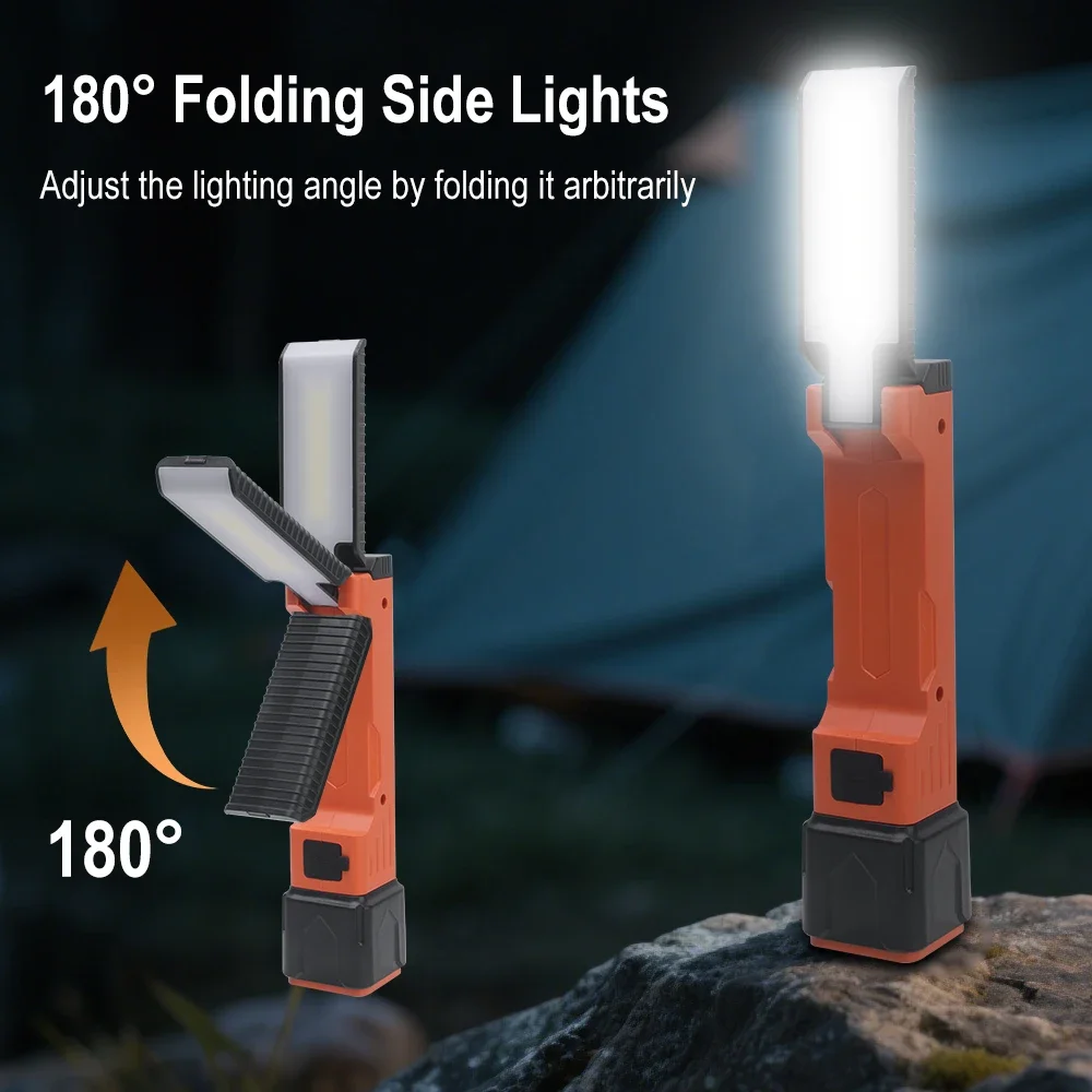 BORUiT 300LM LED Work Light Zoom Flashlight Type-C Rechargeable Power Bank Torch Magnetic Repair Lamp Safety Hammer Lantern