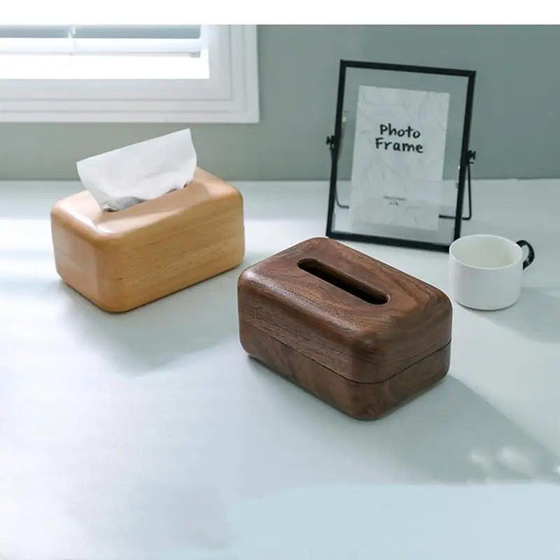 

Solid Wood Tissue Box Walnut Beech Mixed Storage Magnetic Paper Towel Tube Home Holder