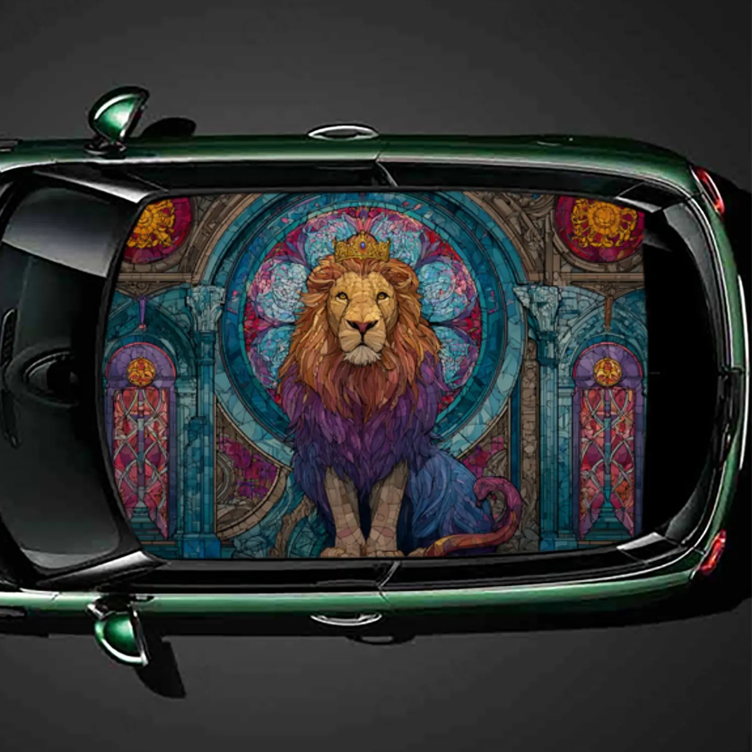 

Magical Lion Stained Glass Car Roof Sticker PVC Self Waterproof stick , Striking Auto Exterior Accessories Decoration Protect Gi