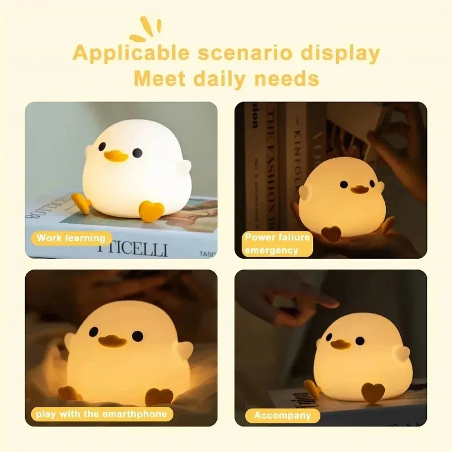 LED Night Light Cute Duck Cartoon Animals Silicone Lamp for Children Kid Touch Sensor Timing USB Rechargeable for Birthday Gifts