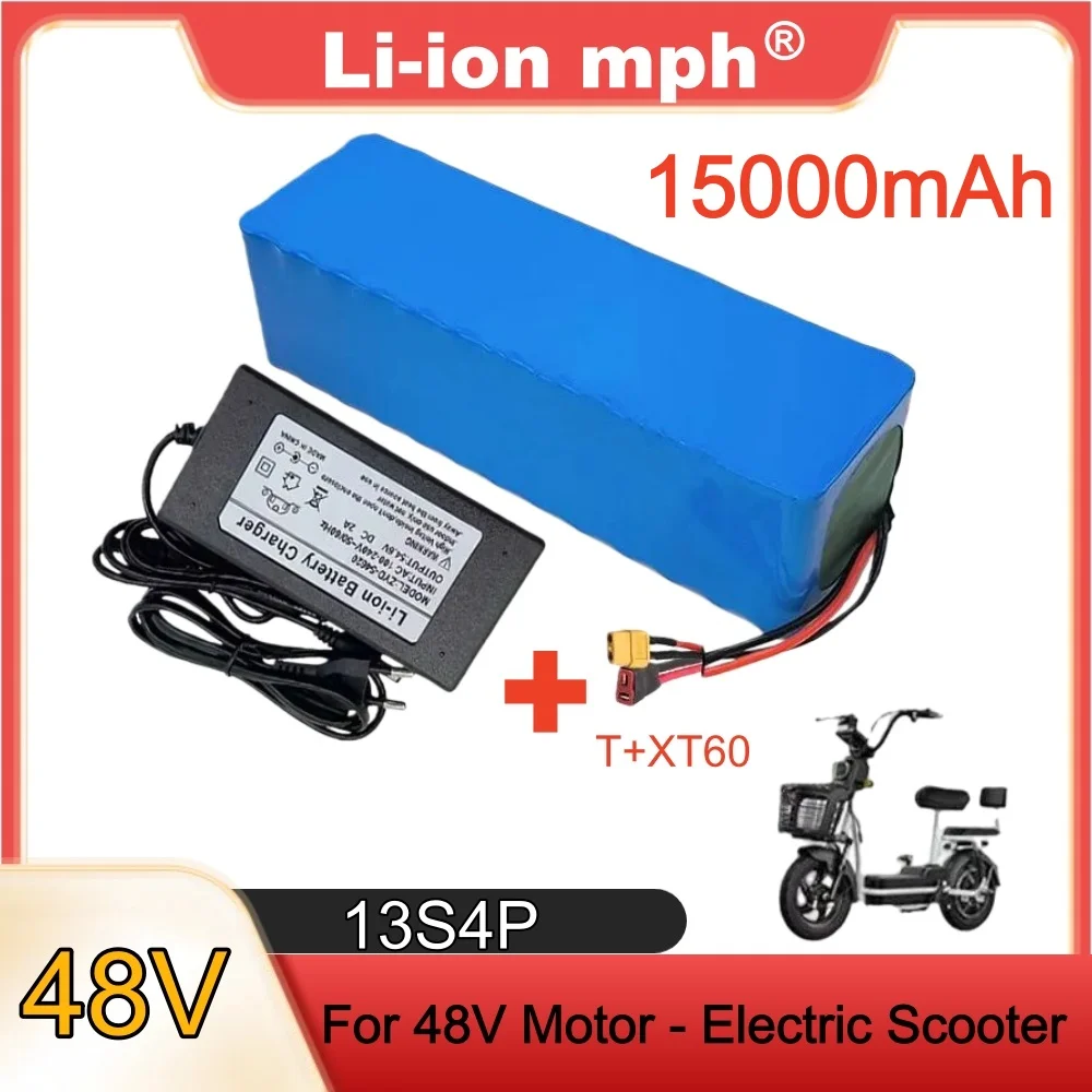 Li-ion mph-13S4P 15000mAh 48V Lithium-ion Battery Pack, 54.6V Charger, with BMS, Suitable for Electric Scooter Bicycle 18650.00