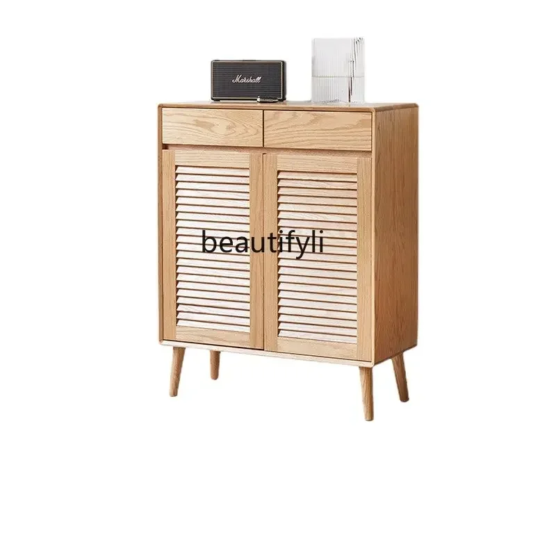 

14 zq Louver Shoe Simple Home Door Large Capacity Entrance Cabinet Cabinet Oak Hall Cabinet