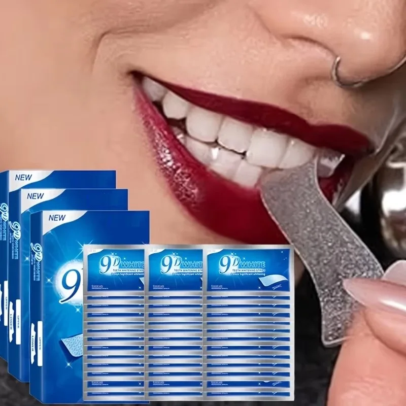 Tiras blanqueadoras de dientes 9D que iluminan los dientes, elimina la placa, limpieza de manchas, higiene bucal, Reduce la sensibilidad, herramientas dentales blanqueadoras