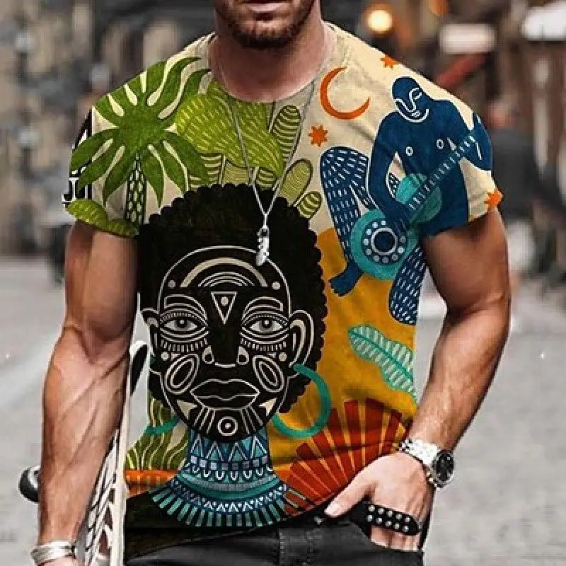 Herren-T-Shirt mit Retro-Bohemian-Mandala-Blumenmuster, 3D-Druck, Rundhalsausschnitt, kurze Ärmel, verschiedene Stile, lässige Oberteile – Detail 4