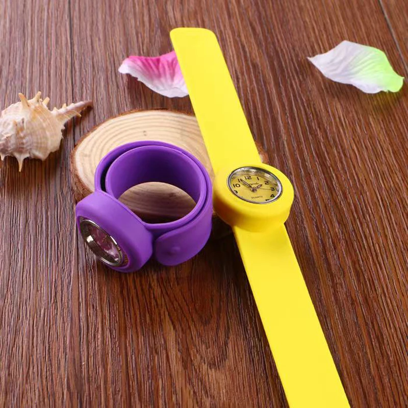 Children boys girls Primary school students fashion jelly colorful puff watches integrated strap no buckle Free backup battery