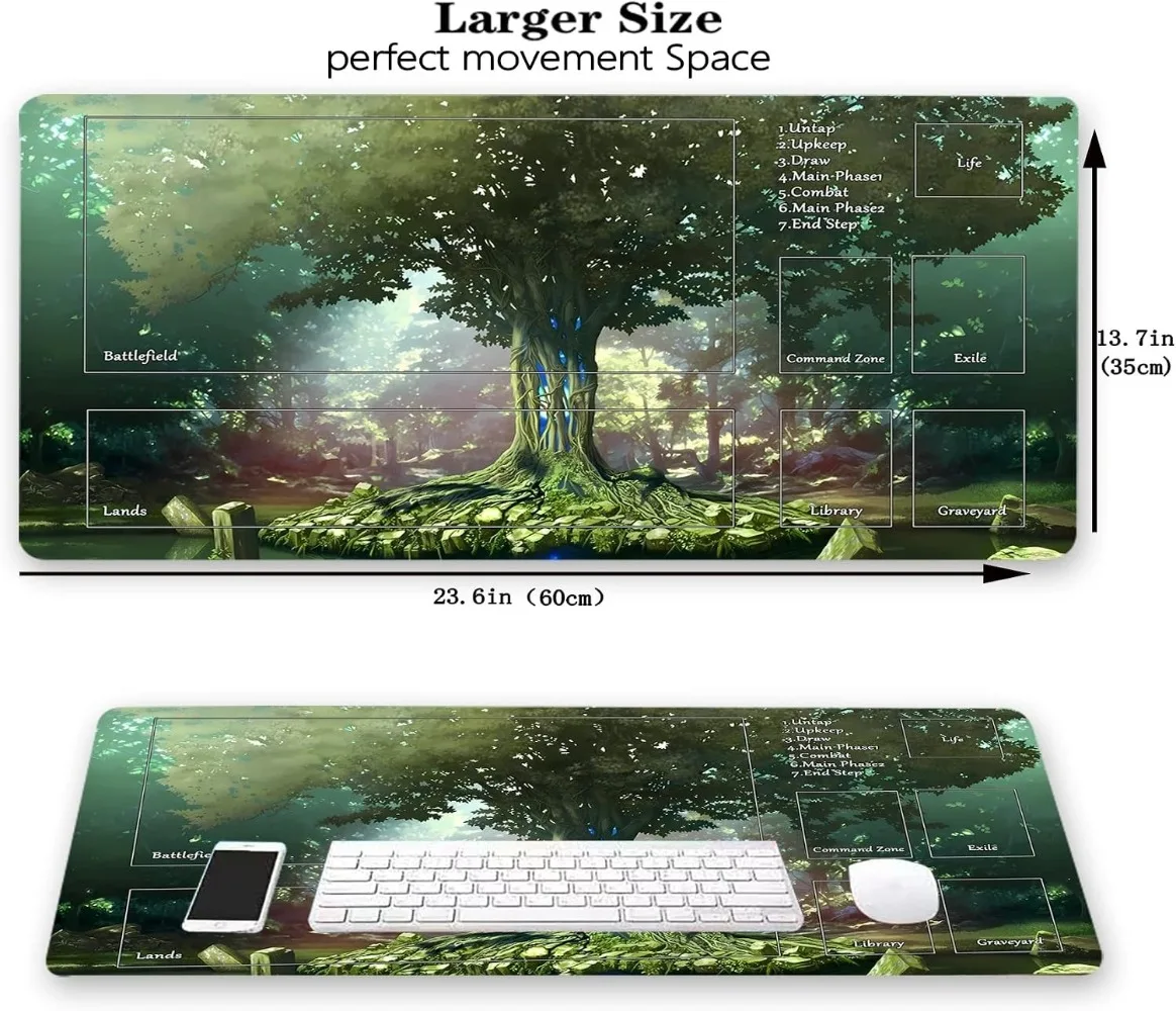 Ancient Tree Playmat With Game Zones Non-Slip Rubber Card Game Mat Commander Playmat Battle field Library Graveyard Table Mat