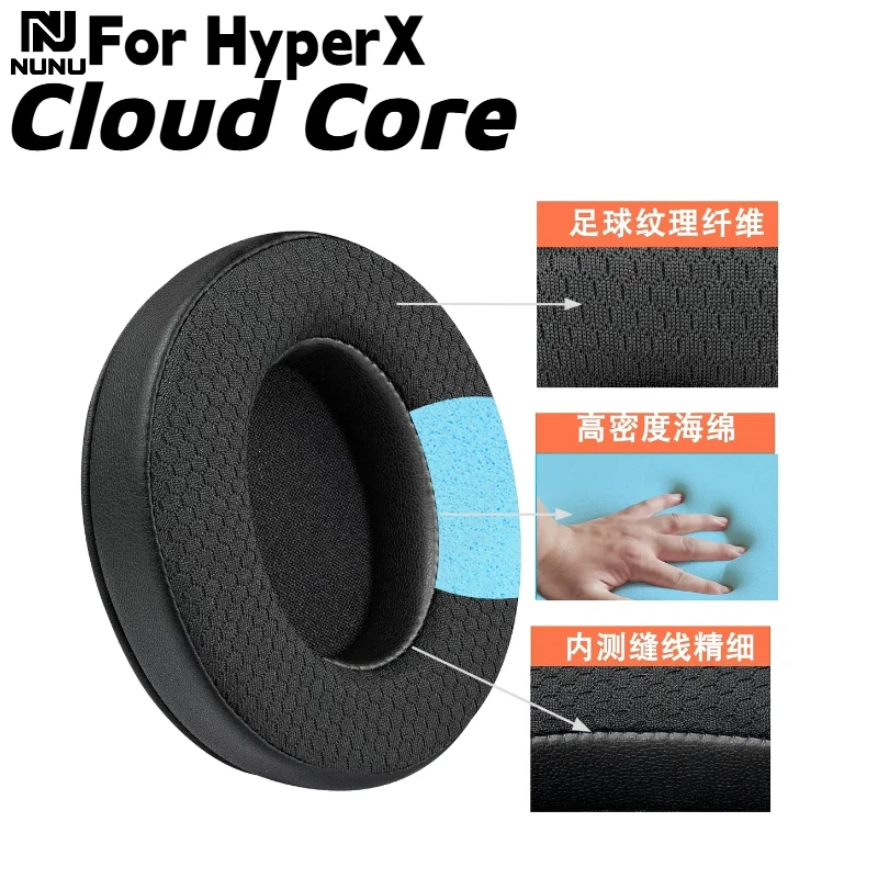 NUNU Replacement Mesh Spliced Protein Leather / Printed Pattern Ear Pads for HyperX Cloud Core headsets Earmuff Repair Parts