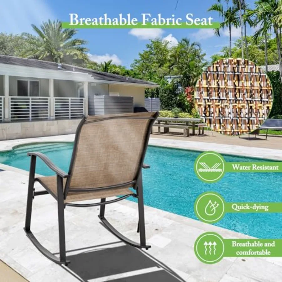 Shintenchi Rocking Chair Outdoor with Table 3 Piece Rocking Patio Bistro Set Outdoor Furniture Set with Metal Frame and Textile