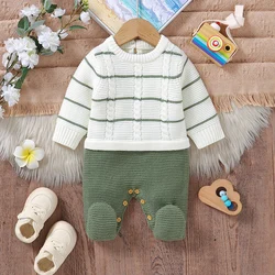 Baby Romper Knitted Infant Newborn Jumpsuit Fashion Striped Foot Wrap Warm Girl Boy Kid Clothes Long Sleeve 0-9M Overalls Autumn