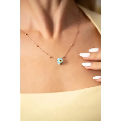 Bulk Model Blue Amulet Rose Plated Silver Necklace