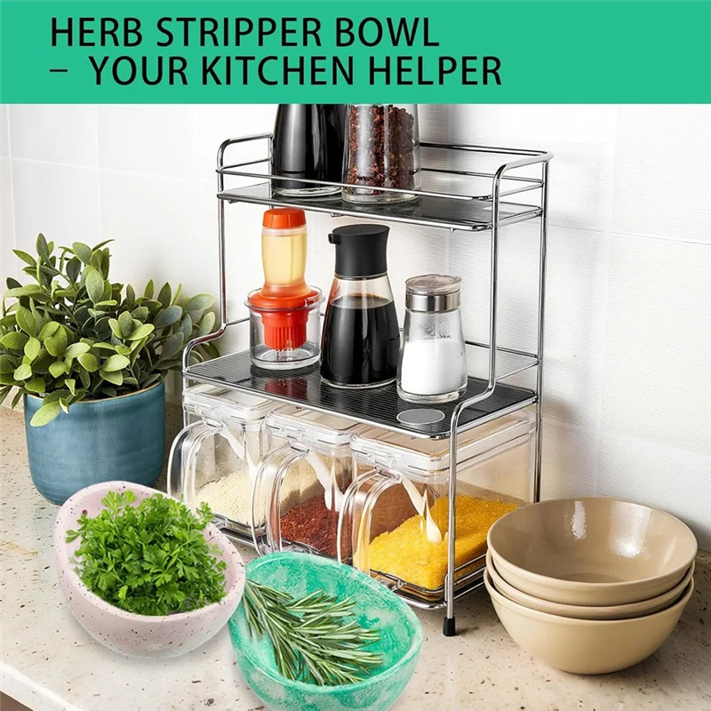 A93E-Herb-Stripper Bowl Herb-Leaf Stripper Resin Kitchen Tool For Kale,Chard Thyme,Basil