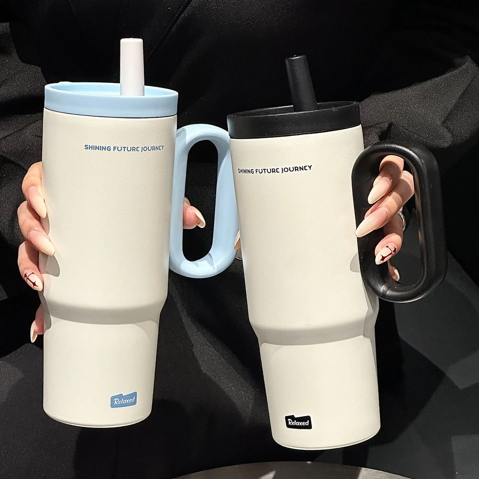 720ML Stainless Steel Thermos Cup with Straw & Handle Ice Coffee Drink Vacuum Insulated Cup Car Travel Outdoor Water Bottle
