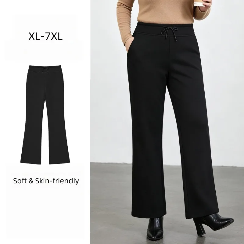 Plus Size Women Flare Trousers 7XL 6XL 5XL High Waisted Black Casual Sports Long Trousers 4XL Stretched Elastic Female Clothes
