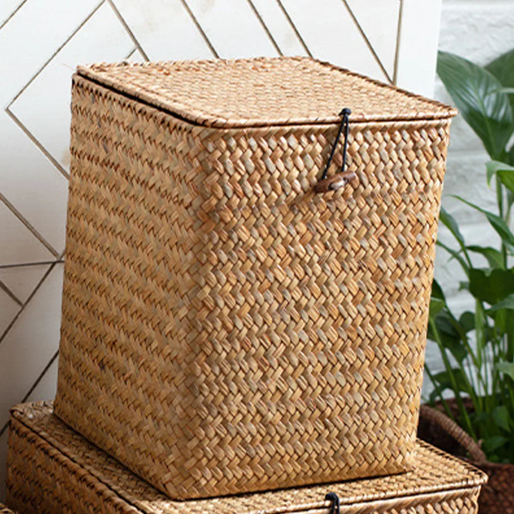 

Woven Box Natural Household Organizer Basket for Home Woven Basket Bedroom Office Use Sundries Holder
