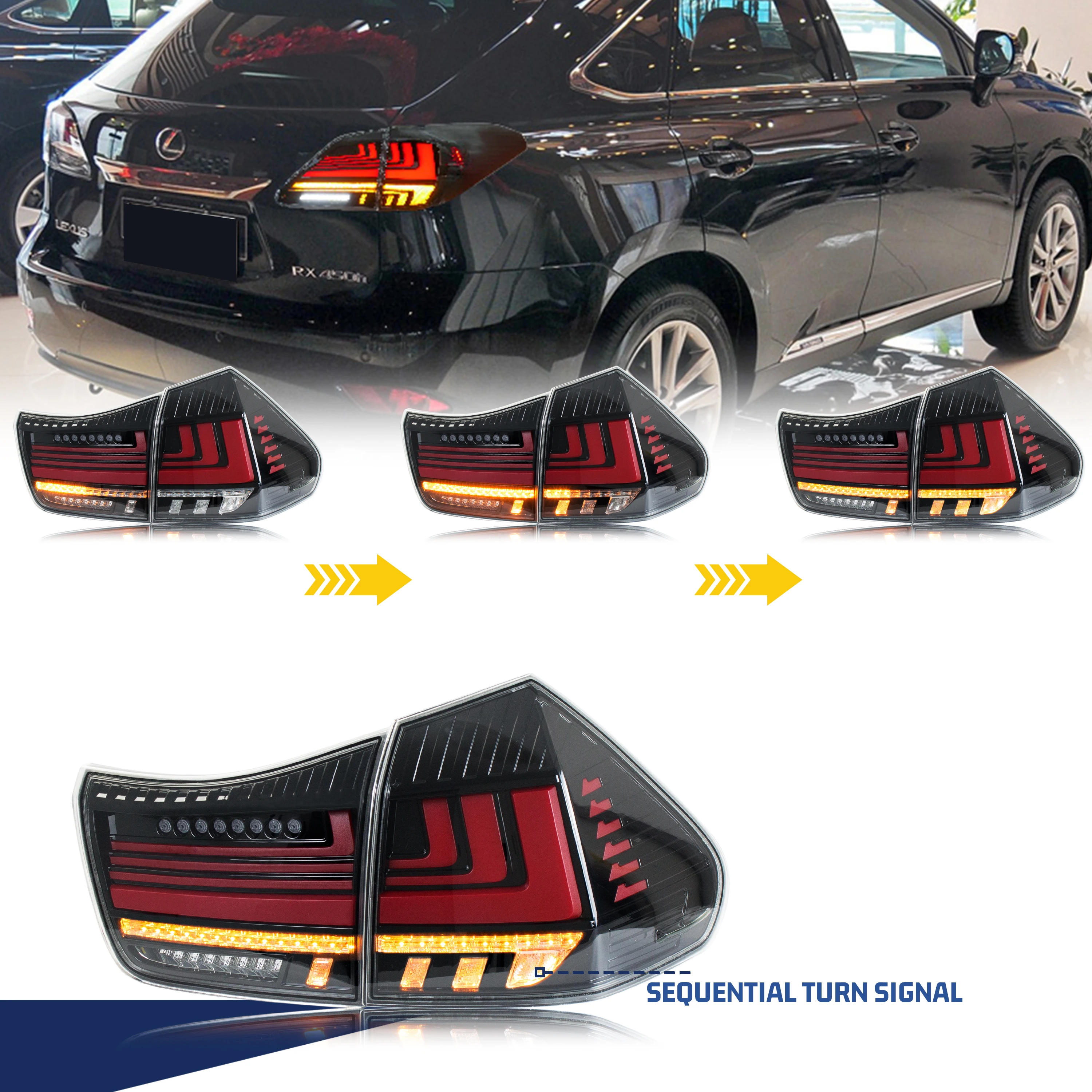 LED Tail Lights for Lexus RX350 RX330 RX400h 2004-2009 2nd Gen Clear Rear Lamps Sequential Signal Start-up Animation Assembly