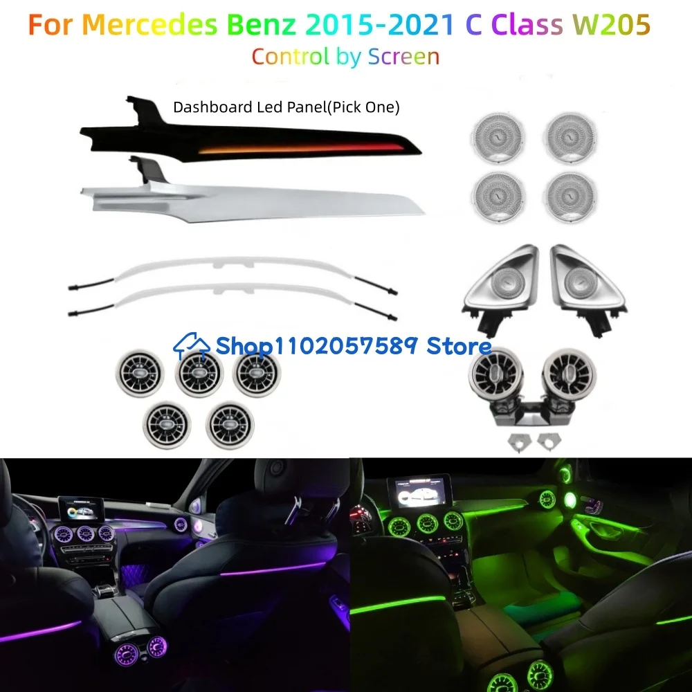 F‌or Mercedes C-Class W205 2015-2021 Car Dashboard LED Panel A/C Vent 4D Rotary Tweeter Speaker Seat Back Interior Ambient Ligh