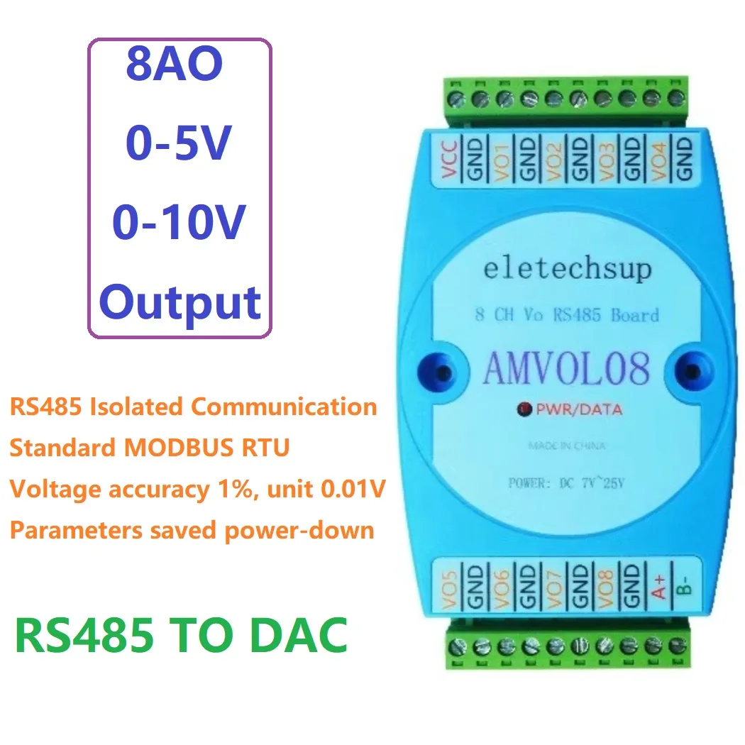 

8VO RS485 to 0-10V/0-5V Voltage Output Modbus Rtu Text Editor HMI PLC Analog DAC IO Expansion Board