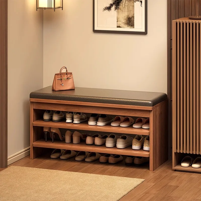 Shoe cabinet integrated entry door with shoe change stool, household door can be stored against the wall, and high-end sense
