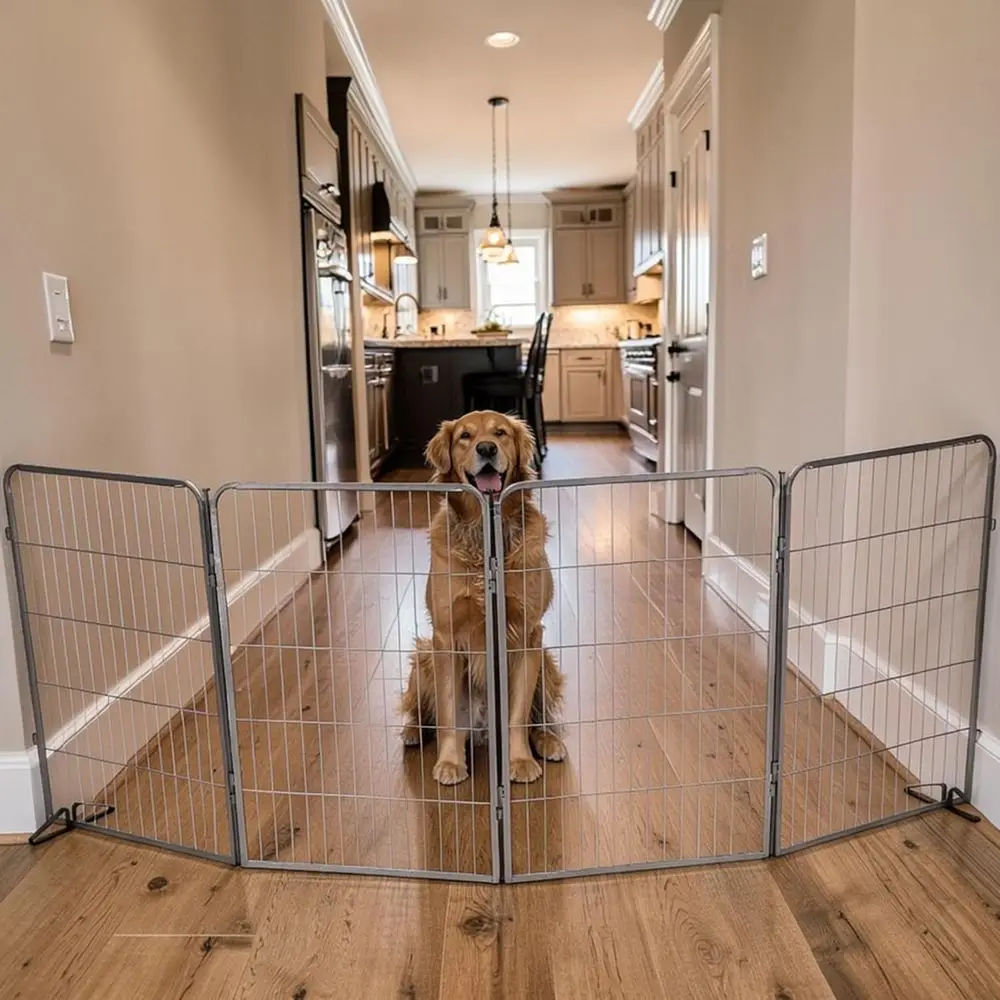 Extra Wide Adjustable Dog Gate – 40 inch Tall & Up to 107 Inch Wide 4 Panel Indoor Pet Barrier, reestanding Heavy Duty Grey Meta