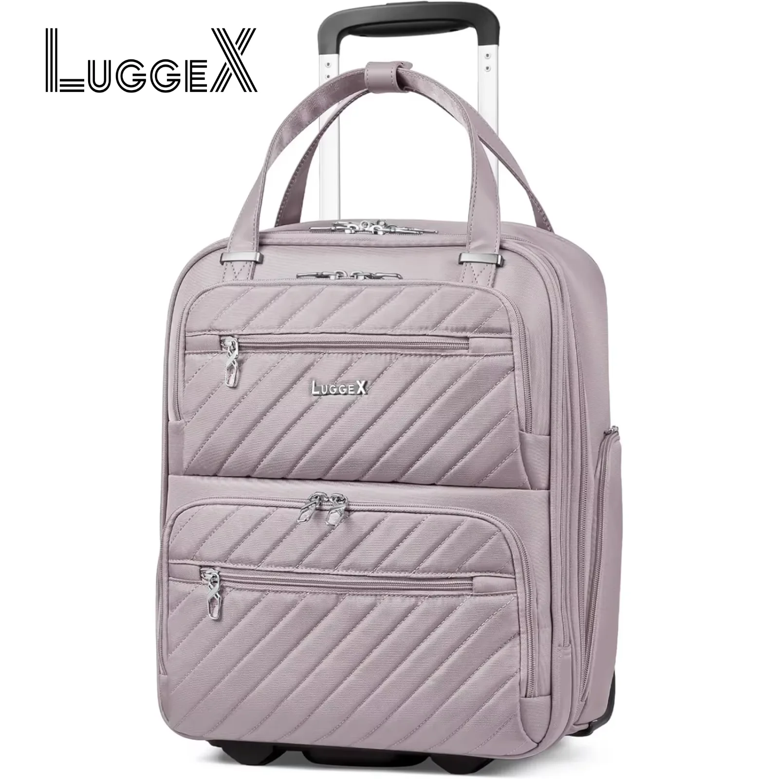 LUGGEX Underseat Carry On Luggage with Wheels - Stylish Lightweight Under Seat Luggage (Grey Pink, 16 Inch)