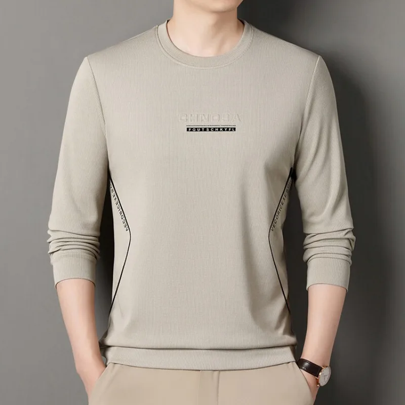 

New Autumn Men's Sweatshirt Fashionable Embroidered Round Neck Long Sleeve Business Casual T-shirt Base Men's Top