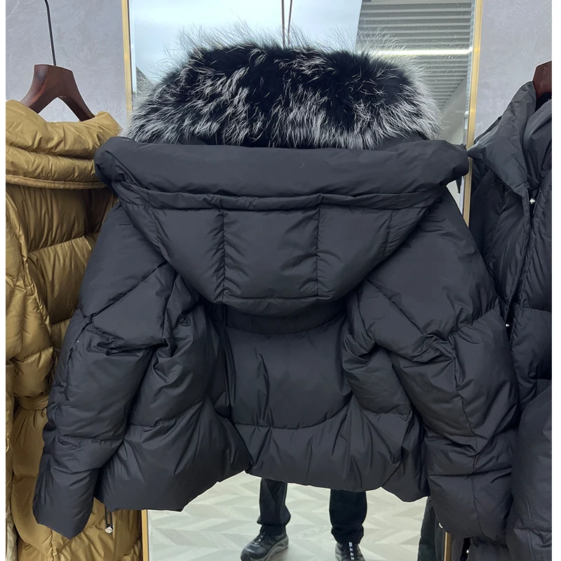 2025 New Premium  Fur Collar Hooded White Goose down Jaet Women ort Loose Thiened Outerwear Korean Sle Commute Wind