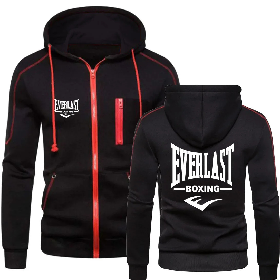 ใหม่ EVERLAST กีฬาผู้ชายแฟชั่นซิป hoodie Solid Blazer กีฬาผู้ชายสบายๆชุดกีฬาฤดูหนาว