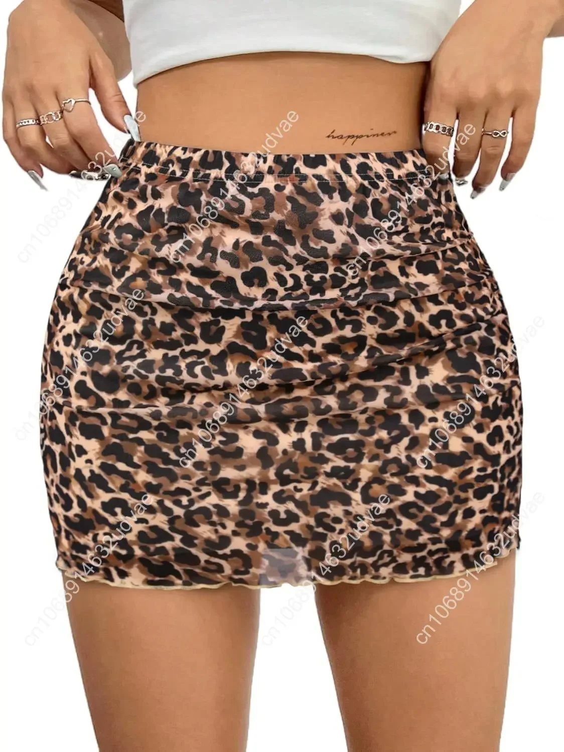 Avanova Damska Siateczkowa Mini Spódniczka Bodycon z Wysokim Stanem, Marszczona Letnia Krótka Spódniczka