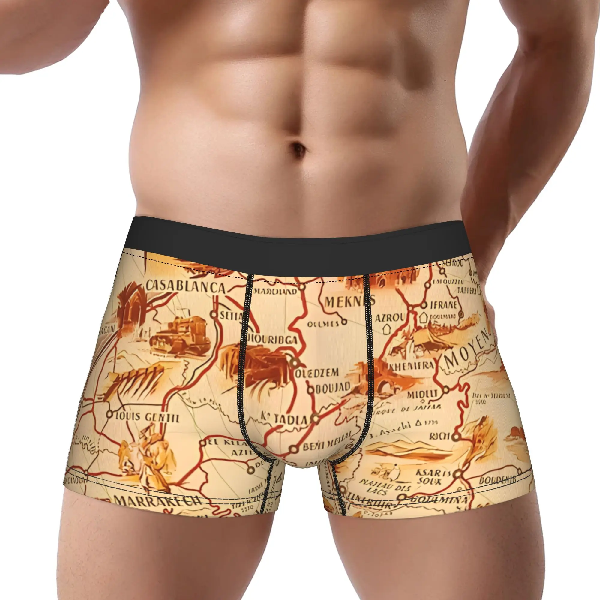 

Map Of Morocco 1950 Underpants Homme Panties Male Underwear map Ventilate Shorts Boxer Briefs
