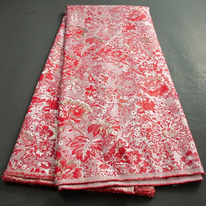 

New Design African Jacquard Brocade Lace Fabric High Quality Nigerian Gold Line Tulle Lace Fabric For Sewing Party Dress S3404