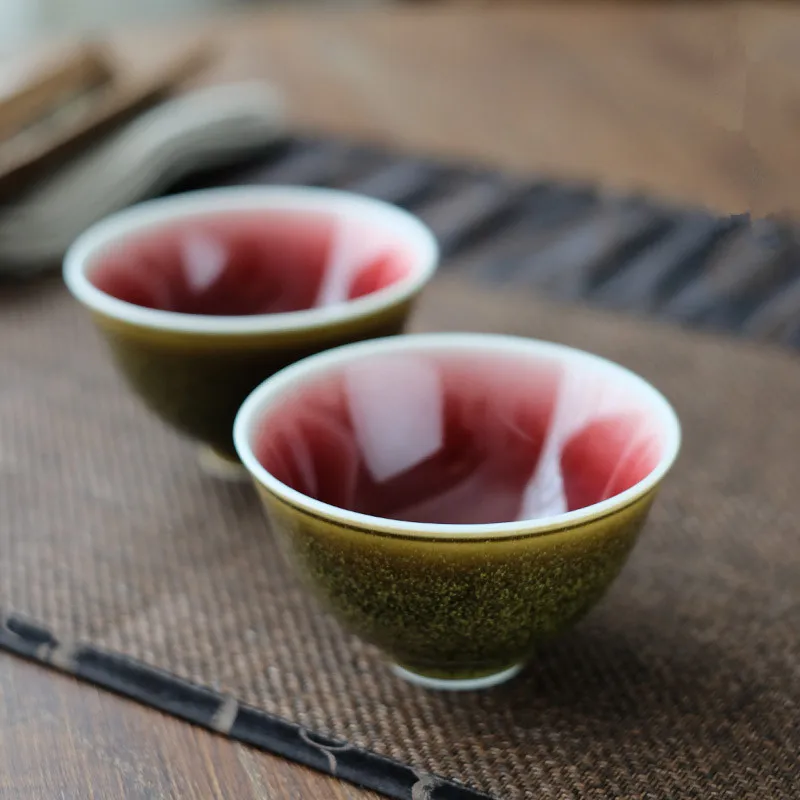 Shredded Tea Glaze 80ml Beautiful Kung Fu Tea Cups Set Red Mugs For Ceremony Green Teacup Set 6 Persons Taxes Lily Deng