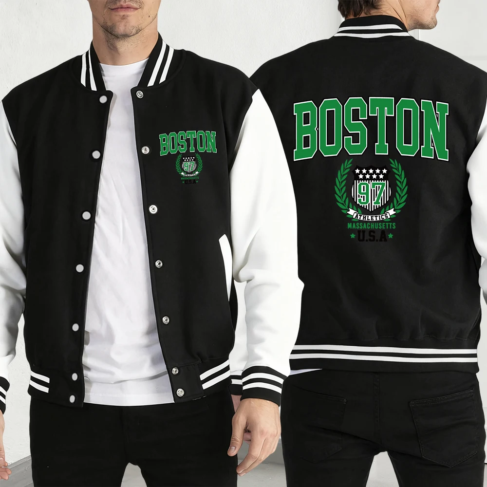 

Бейсбольный трикотаж с принтом США Boston 97, модная винтажная уличная одежда, индивидуальная теплая мужская одежда унисекс, осенняя свободная одежда