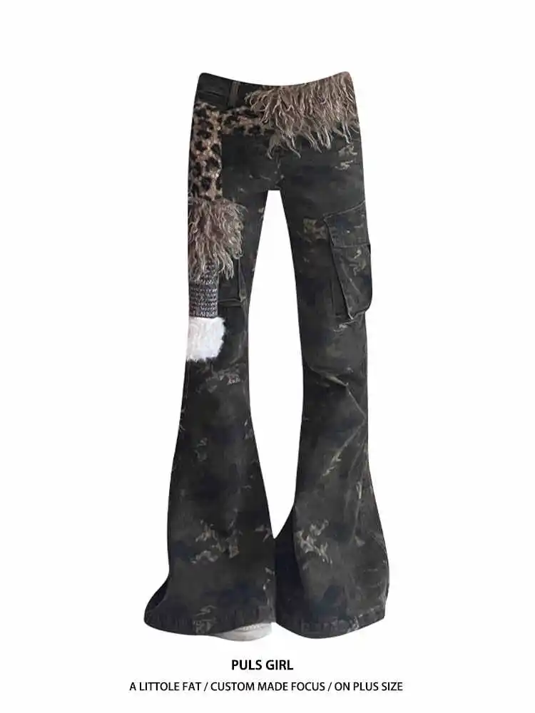 Damen Y2k Baggy Graffiti Print Jeans Harajuku Vintage Denim Hose Japanischer 2000er Jahre Stil Oversize Hip Hop Jeans Hosen Kleidung