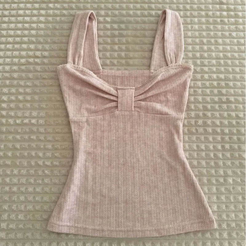 Y2K Kawaii Dolce Estetica Canotta da Donna Top Sexy Sottile Chic Casual Tinta Unita Maglia Crop Top Harajuku Retro Gyaru Streetwear