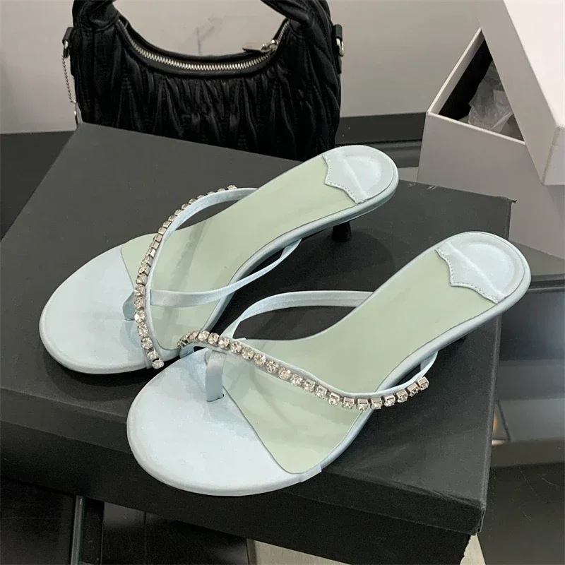 

Summer Fashion Crystal Clip Toe Slippers Women Elegant Low Thin Heels Sandals Flip Flops Slide Shoes Zapatos De Mujer