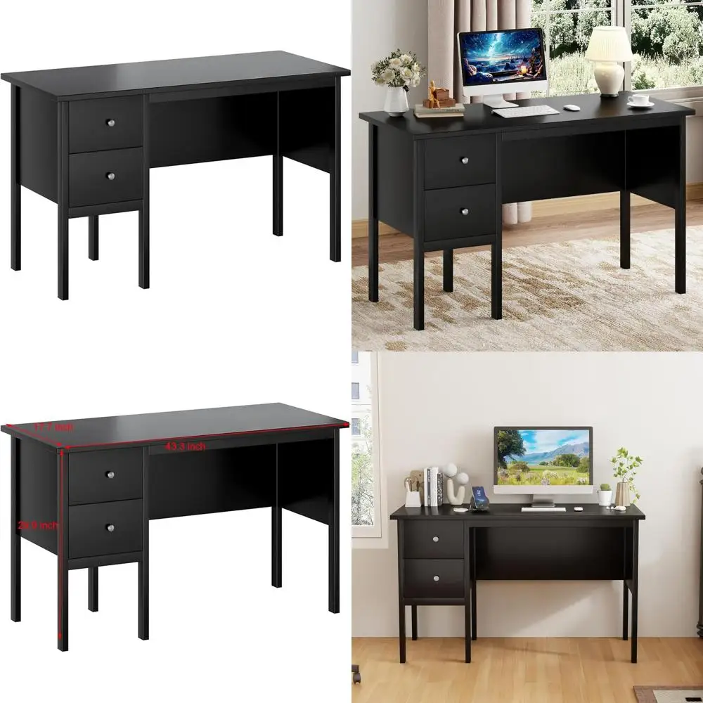 Modern White Desk with Drawers, Storage Cabinet, Makeup Vanity, and Filing for Home Office (Black, 43.3)