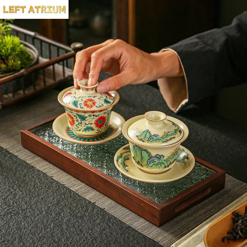 Handmade Retro Gracked Glaze Ceramic Tea Bowl, Large Beige Ru Ware Gaiwan, Kung Fu Tea Set, Tea Making Device, 170ml