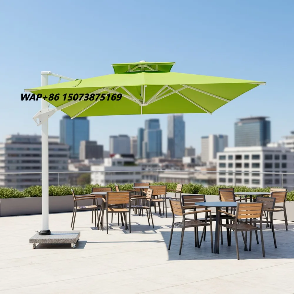 360 Rotation Cantilever Wheeled Marble Base UV Resistant Full Aluminum Outdoor Square Cantilever Garden Umbrella Patio