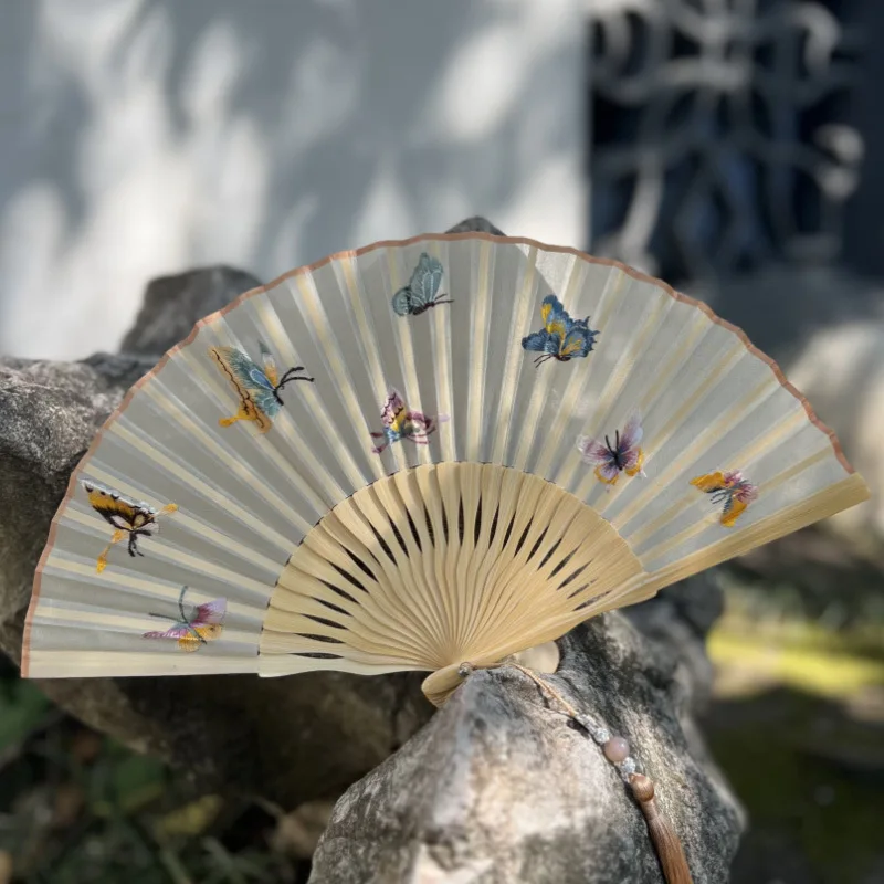 Embroidered Folding Fan Ancient Style Cheongsam Su Embroidery Double-sided Embroidery Chinese Style Female Fan