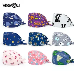 Adjustable Dental dentist hat Prints Cotton Surgical Cap Unisex Adjustable Nurse Cap Buckle Elastic Beauty Hat Doctor Baotou Cap