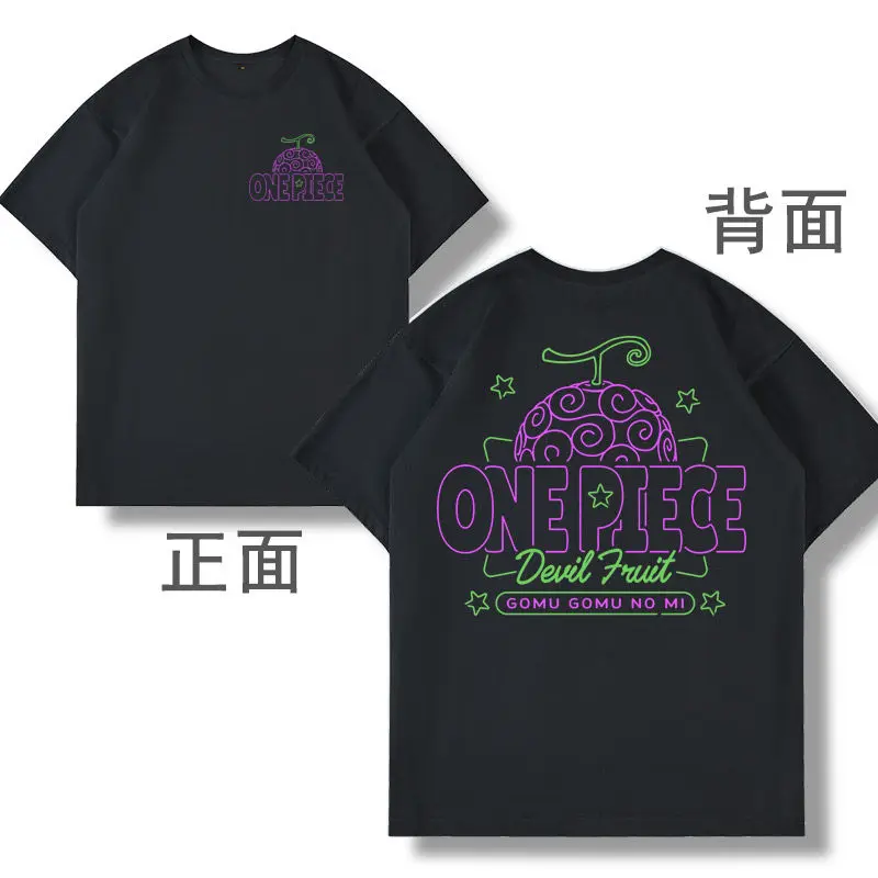 

Цельная футболка с короткими рукавами и фруктами дьявола, японское аниме, модная брендовая свободная рубашка большого размера с круглым вырезом и половиной рукавов