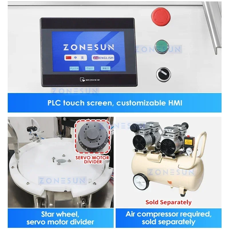 Máquina llenadora de perfume monobloque ZONESUN ZS-AFC7C con bomba peristáltica controlada servo y clasificación de botellas