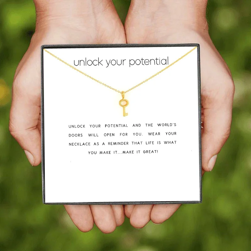 Fashion Hollow Love Unlock Golden Key Pendant Necklace New Confident Gift Box Wish Card Chain Clavicle Short Necklaces Jewelry