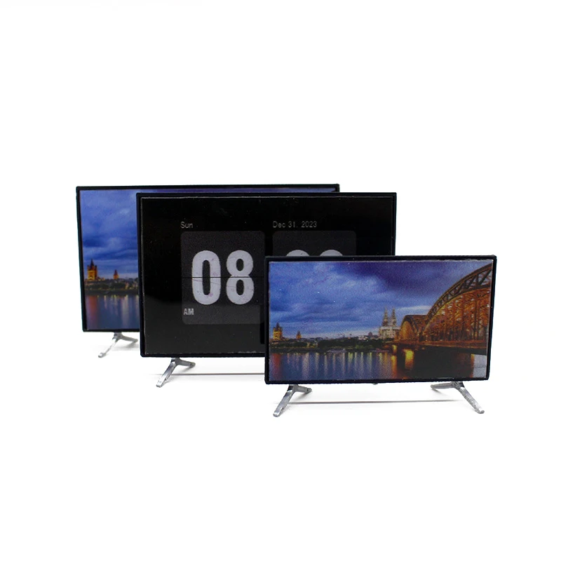 Televisione di simulazione in scala 1:12 per casa delle bambole con decorazione base di supporto