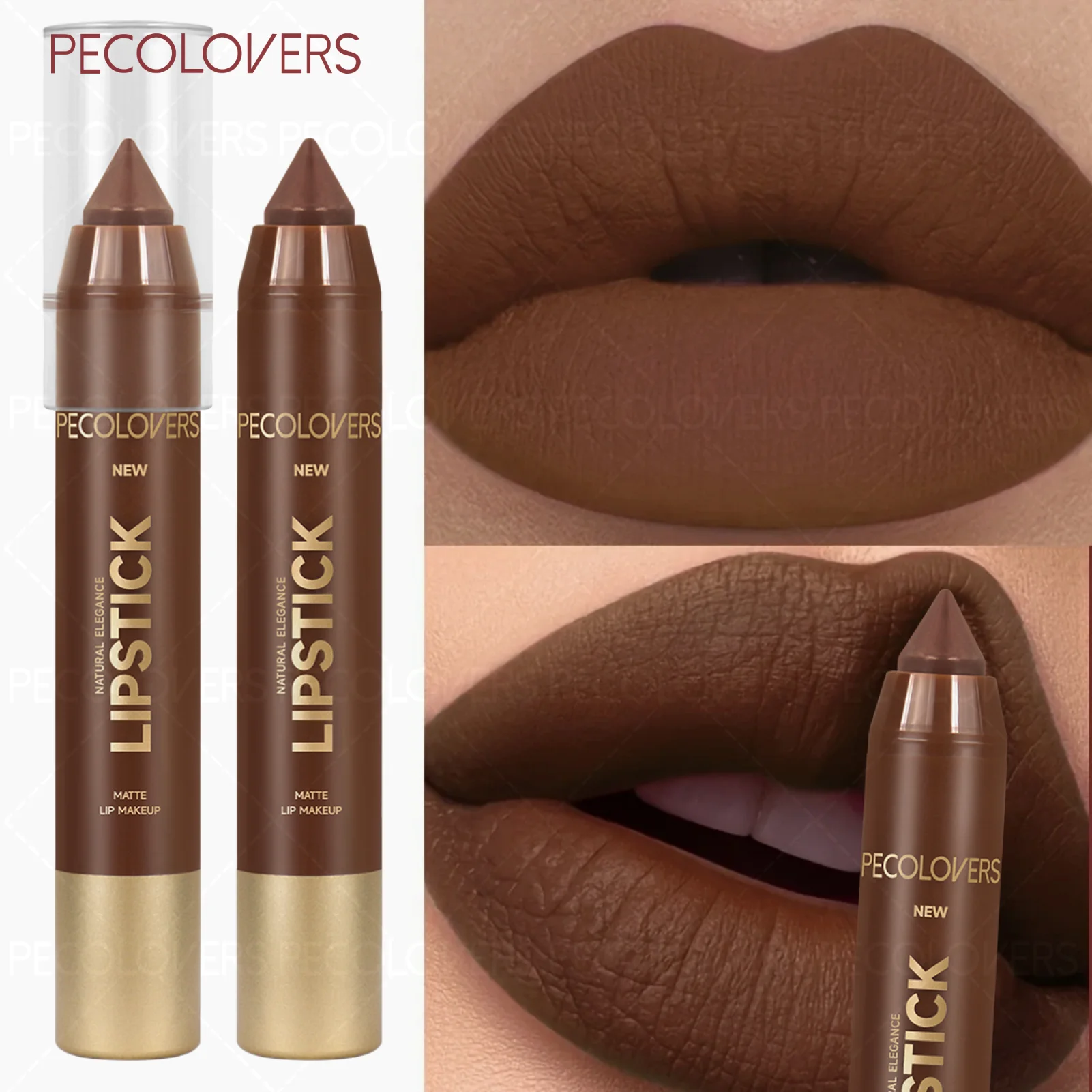 Batom fosco à prova d'água, batom com ponta de lápis, copo não pegajoso, acabamento natural de longa duração, 1 peça