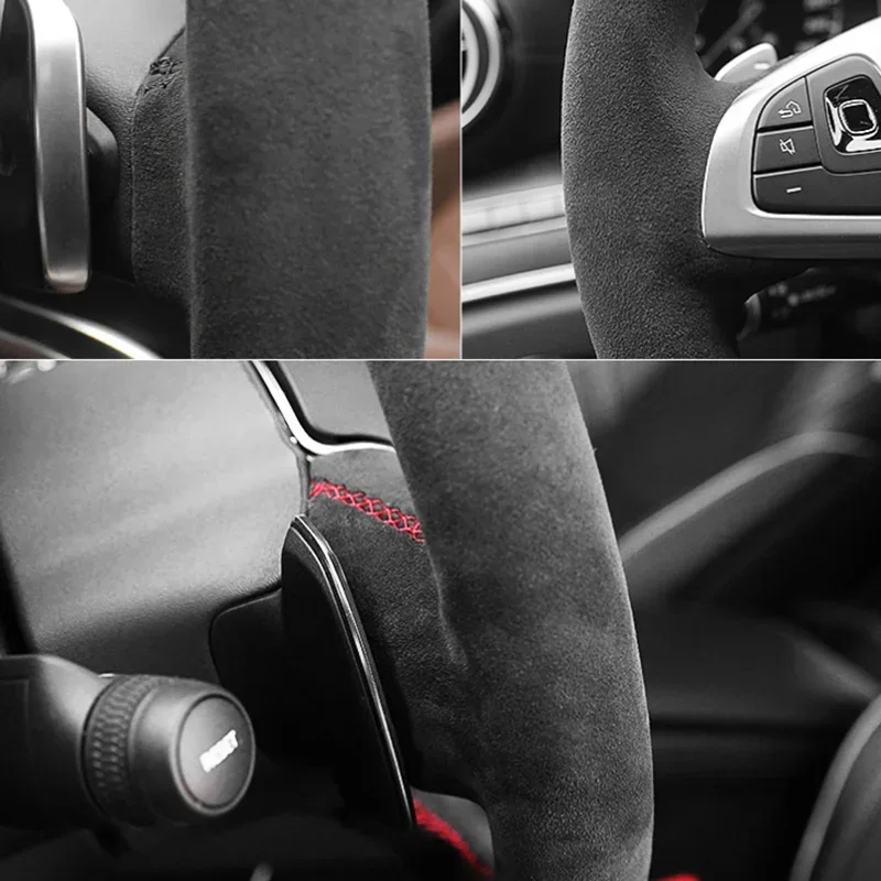 Car Steering Wheel Cover 508 208 3008 4008 5008 2016-2020 Suede Genuine Leather Steering Wrap Braid Cover For Peugeot E-208 view 3
