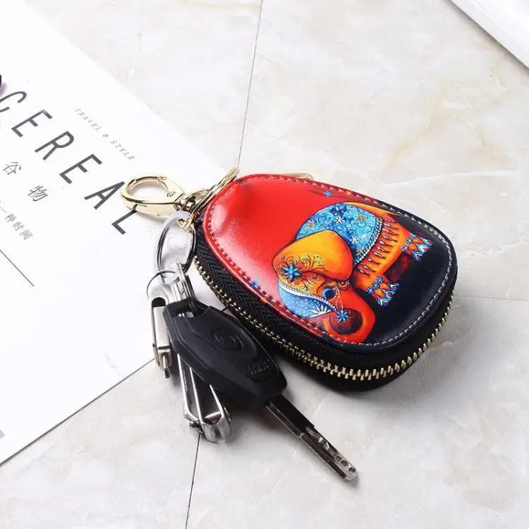 Women\'s Key Bag Hand-painted Color Printing Cartoon Mini Car Key Case Pochette Keychain Holder Key protective case Porta Chaves