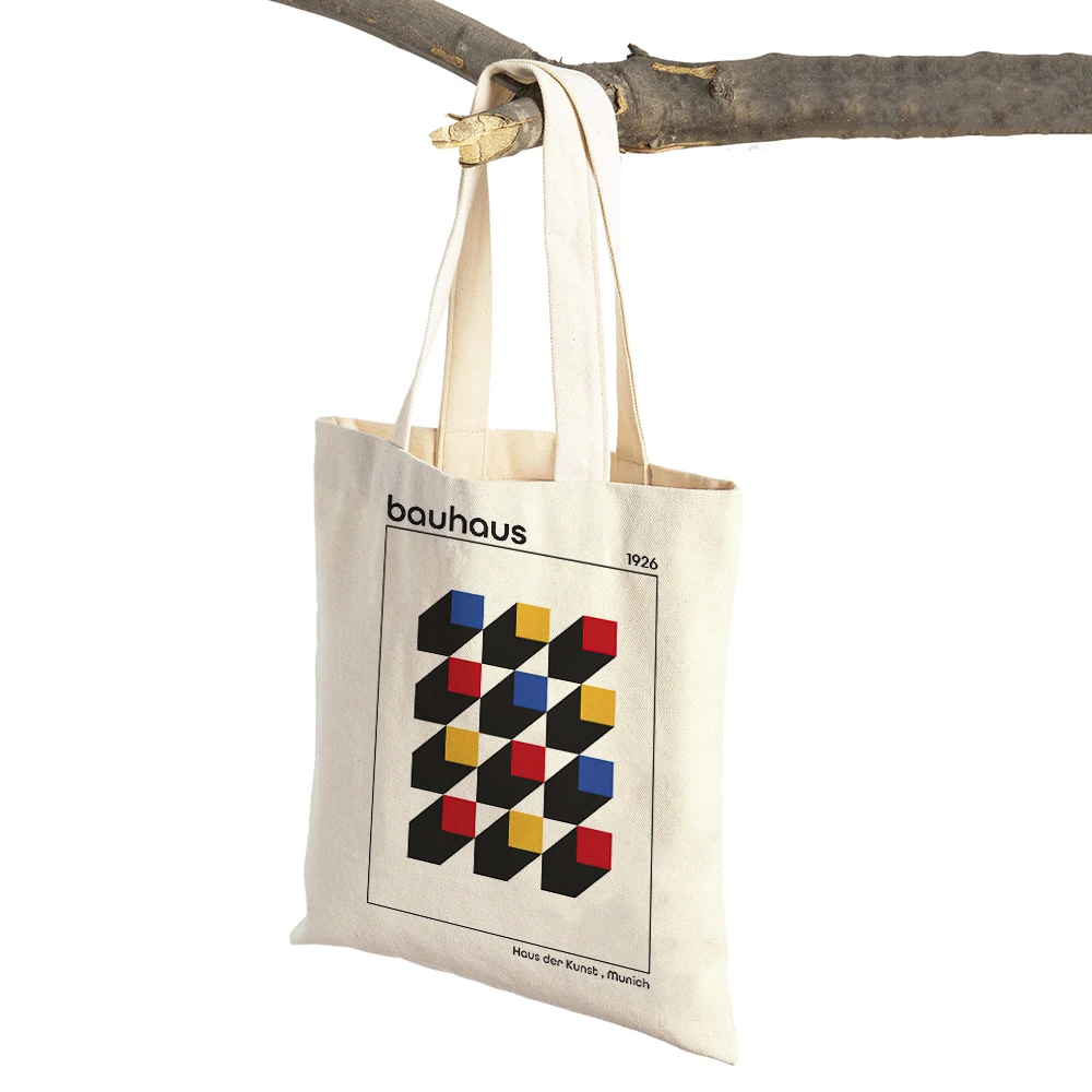 Bauhaus Exhibition Unique Women Shopping Bags Double Print Casual Canvas Handbag Vintage Art Child Shoulder Shopper Bag